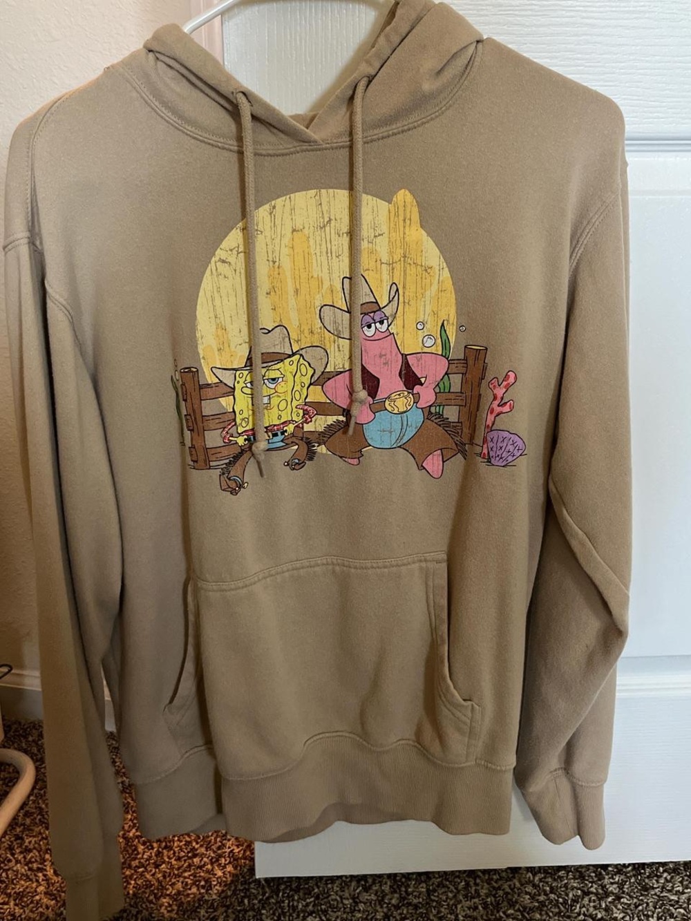 Men's Tan SpongeBob & Patrick Graphic Hoodie Sweatshirt